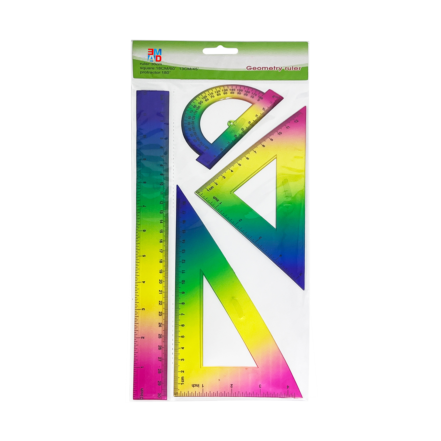Student stationery rainbow 4pcs 30cm 12inch scale custom logo student plastic color gradient ruler fashion ruler set for school